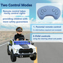 White 12V Remote-Controlled Ride-On Car with 4-Wheel Shock Absorption for Kids Aged 3-6