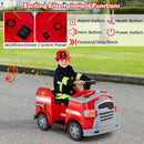 12V Red Ride-On Fire Truck for Toddlers with Shovel and Wrench