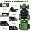 Kids' Electric Dark Green 12V Tractor with Removable Trailer