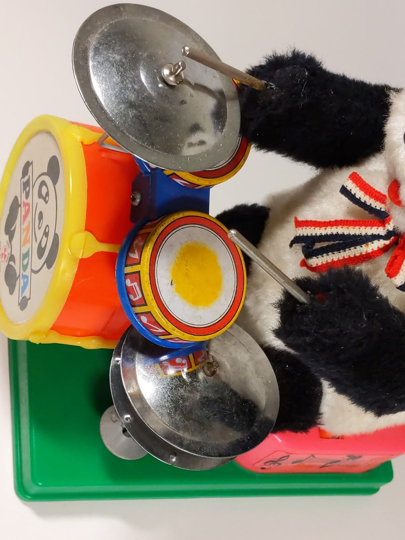 Vintage Battery Operated Panda Bear Drummer Toy with AI Features
