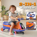 12V Orange Wiggle Car for Kids, 2-Seater with Dual 75W Motors | 2-in-1 Ride-On