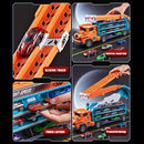 Orange Foldable 2-Layer Race Track with 6 Metal Cars and Truck Toy