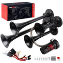 12V Truck Train Horn System with Air Compressor and Quad Metal Trumpets