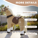 Brown Plush Pony Ride-On Toy with Wheels for Toddlers