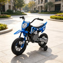 Blue 12V Electric Motorcycle for Kids with Twist Throttle and Training Wheels