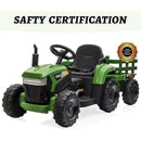 12V Battery-Powered Electric Ride-On Tractor with Trailer and LED Lights for Kids