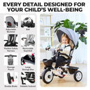 JMMD 7-in-1 Toddler Tricycle with Push Handle for Ages 1-5 - Grey