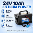 24V 10Ah Lithium Battery for Ride-On Toys, Enhanced 24V 7Ah Performance Upgrade