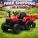 12V Ride-On Electric Tractor with Detachable Trailer and 7-LED Headlights for Toddlers