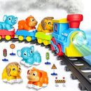 Toddler Train Playset with Steam, Sounds, Lights, and 3 Animal Cars
