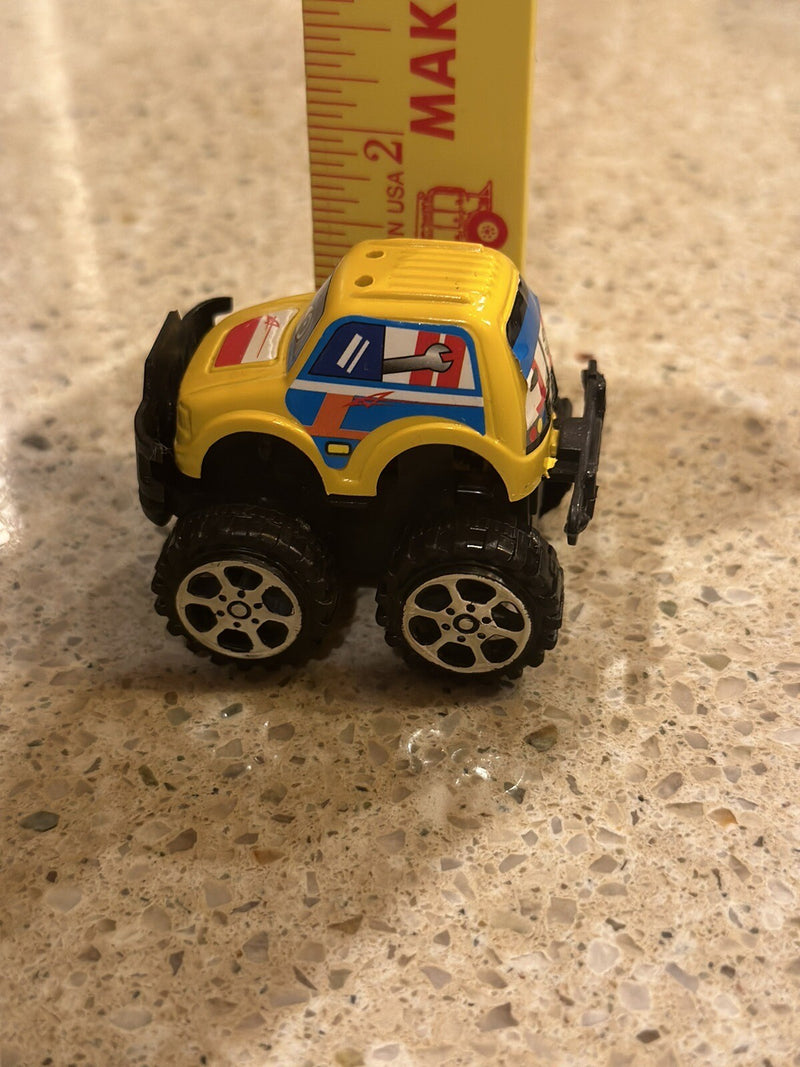Set of 2 Micro Pull-Back Cars 2-Inch – Yellow SUV Racer & Black Police Car