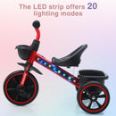 Youthkkee Red 3-Wheel Tricycle for Kids Aged 1-3 with LED Lights and Storage Basket