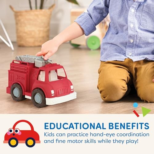 Red Classic Fire Truck Toy with Moveable Ladder and Basket Wheels