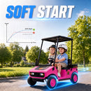 Qaba Pink 24V 2-Seater Kids Golf Cart with Remote Control, Sunshade, and Storage