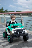 Green 12V Electric Ride-On Car with Remote Control, LED Lights, and Music Player for Kids