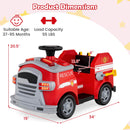 12V Red Ride-On Fire Truck for Toddlers with Shovel and Wrench