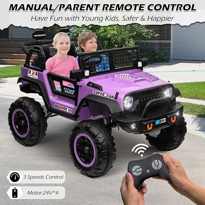 24V Kids Electric Ride-On Truck with Switchable 4WD/2WD and 2 Seater