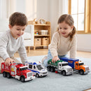 Set of 4 Friction-Driven Fire Truck and City Vehicle Toys for Children Ages 3-5 with Lights and More