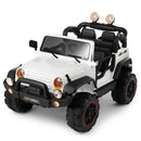 White 12V Kids Ride-On Truck with 3 Speeds, Remote Control, MP3, LED Lights, USB, and Cover
