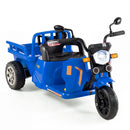 3-Wheel 12V Kids Motorcycle with Trailer, Shovel, Dual 75W Motors, and Music