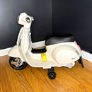 White Vespa Electric Ride-On Scooter Toy with Training Wheels