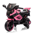 Pink Electric Ride-On Motorcycle for Kids with Training Wheels