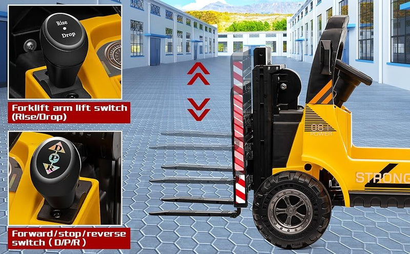 12V Kids Ride-On Forklift Toy Car with Horn for Pretend Construction Play