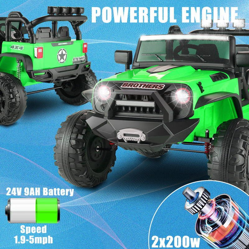 Electric Kids Ride-On Jeep Car with 12V/24V Power Wheels, Music, and Remote Control