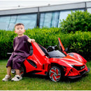 Blue 12V Electric Ride-On Car for Kids with Remote Control, LED Lights, and Bluetooth