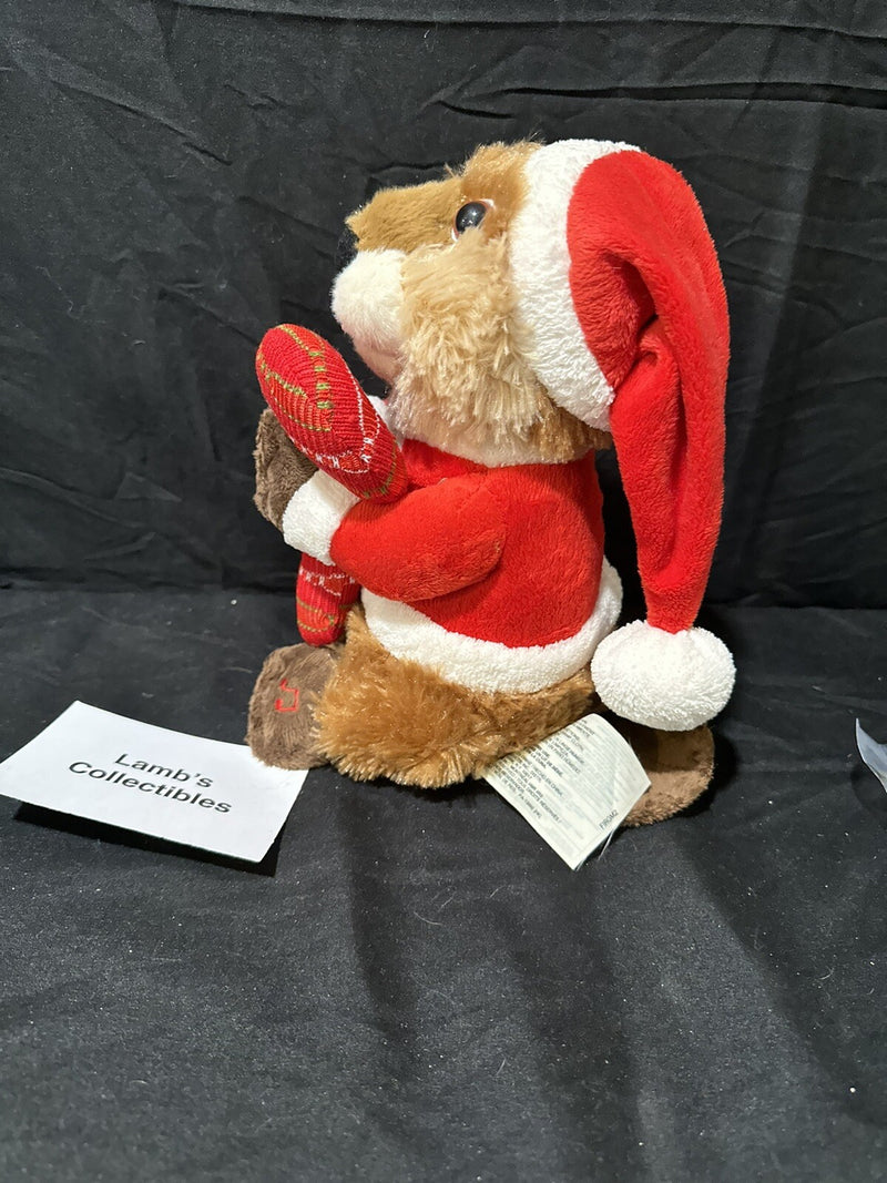 Holiday Animated Singing Beaver Christmas Deluxe Figurine
