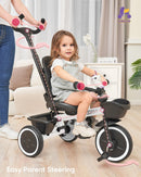 KRIDDO TC008 7-in-1 Push Tricycle with Parental Steering Handle for Ages 1.5 to 5 Years