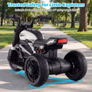 White 6V Kids Motorcycle with Music, Storytelling, LED Lights, Accelerator Pedal, and Three Wheels