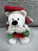 Festive Moustache Polar Bear Plush Toy Sings Holly Jolly Christmas