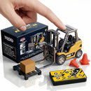 1/64 Scale Mini RC Yellow Forklift Toy with Dual Lift Fork and Hook功能