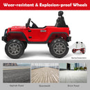 12V Red Kids Ride-On Truck with LED Lights, Music, and Spring Suspension