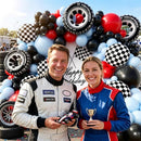 Race Car Balloon Arch Decoration Set with 200 Pieces in Checkered Black, Red, and Blue