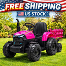 12V Electric Tractor with Detachable Trailer and 7-LED Headlights for Kids