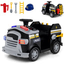 12V Black Toddler Fire Truck Ride-On Toy with Shovel and Wrench