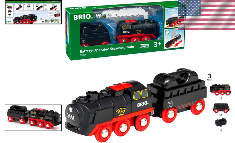 3-Piece Steaming Train Set with Lights and Forward/Reverse Motion for Kids