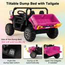 24V Electric Dump Truck for Kids - 2-Seater with Remote Control in Rose Red