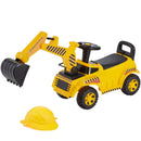 Kids' Yellow Excavator Digger Car with Music and Helmet, 55 lbs Capacity