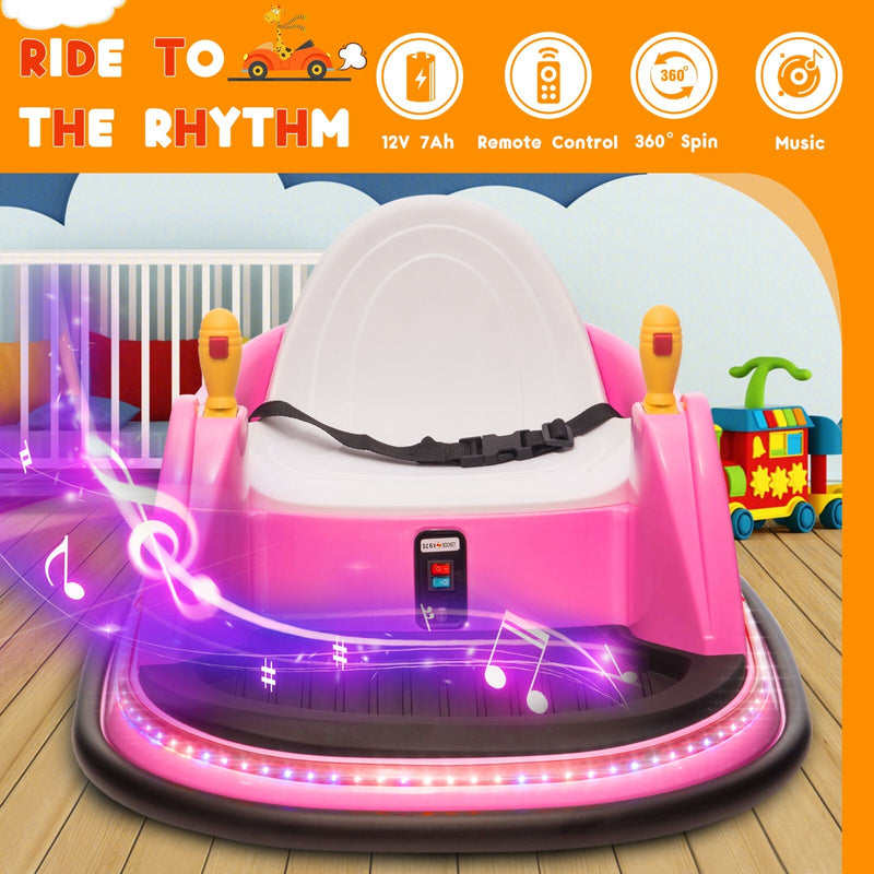 12V Kids Ride-On Bumper Car with Remote Control and 360° Spin Toddler Toy Pink