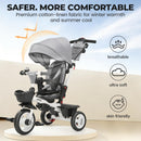 JMMD 7-in-1 Toddler Tricycle with Push Handle for Ages 1-5 - Grey