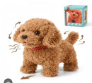 Sruoe Interactive Walking and Barking Plush Dog Toy, Brown, 3.5in