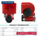 Red 12V Truck Air Horn with Compressor and Relay Kit