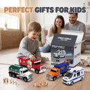 Set of 4 Friction-Driven Fire Truck and City Vehicle Toys for Children Ages 3-5 with Lights and More