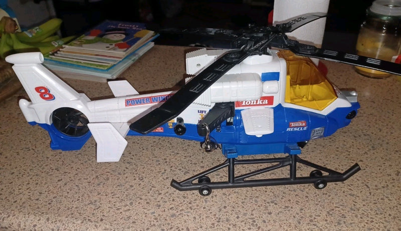 Working Blue Rescue Helicopter Toy with Power Winch, Sounds, and Lights