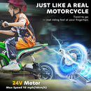 350W Electric Dirt Bike for Teens with 15 MPH Twist Grip Throttle in Green
