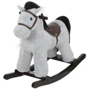 Gray Plush Rocking Horse Ride-On Toy with Realistic Neigh Sound