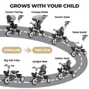 JMMD 7-in-1 Toddler Tricycle with Push Handle for Ages 1-5 - Grey